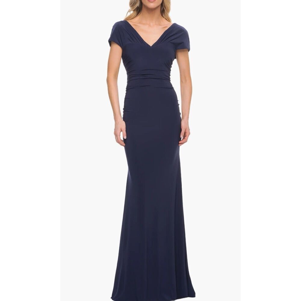 La Femme Versatile Jersey Long Evening Dress. Size 14. Dark Navy Blue. NWT. 17
